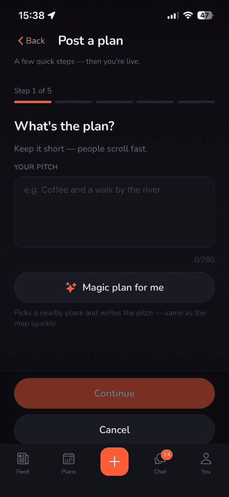 Let's Join app create spontaneous meetup at a real venue